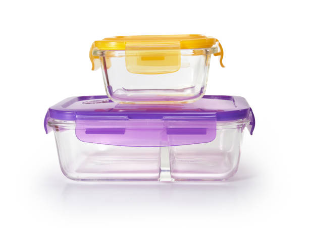 Glass food container isolated on white background with clipping path